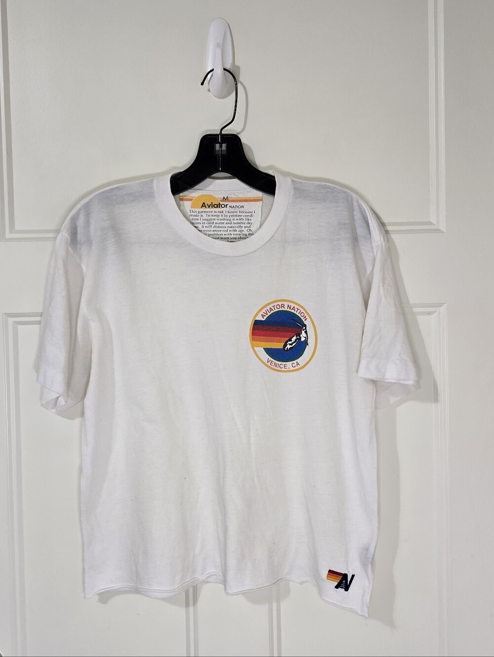 Aviator Nation White Cut Off Short Sleeve Tee Women's Medium